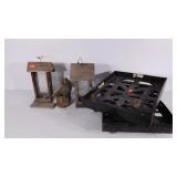 Three bird houses and two small carts, condition