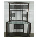 Modern curved desk with hutch top, frosted glass