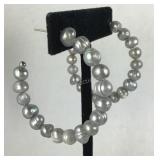 Silver grey freshwater pearl half hoop earrings