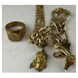 Gold tone costume jewelry necklace, bracelet, and