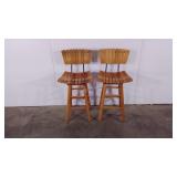 Two slat seat bar stools, 24" to seat