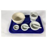 Mortar and pestles, ceramic, marble, stoneware