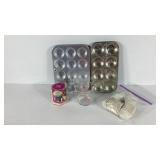 Cupcake lot, mini muffin pans, paper cups and