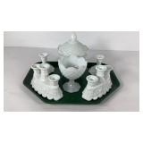 Milk glass group including pair three light