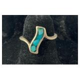 Inlaid Turquoise Chip Ring 1.7 grams Sterling
