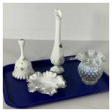 Fenton glass, bud vase, hand painted bell, silver