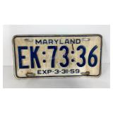 Maryland auto tag, 1959