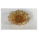 Carnival glass, 7 inch ruffle dish with berry