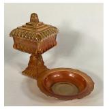 Carnival glass, wedding jar dish and 6.5 inch