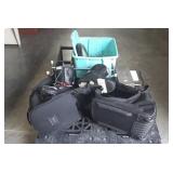 Skid lot: wall clock, vases, ski boots, shoe