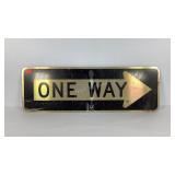 One-way road sign, shows wear, 36 x 12
