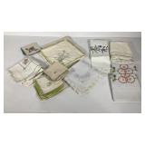 Textiles, embroidered napkins, table toppers and