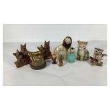 Bookends, statues, Avon bottle and cast fox