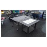 Two patio tables,wood with  tile inserts and