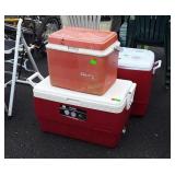 Three Coolers, Igloo 52qt, Gott16, and Rubbermaid