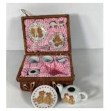 Teddy bear theme child size tea set in hamper