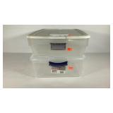 Two clear view under bed storage totes with