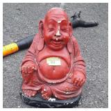 Red plaster buddha,  9 inches tall