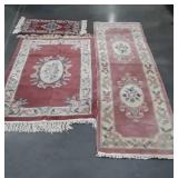 3 Rugs, 2 Chinese Wool 3x5 Area and 28x96"