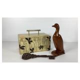 Decor group, iron key, carved bird and decorative