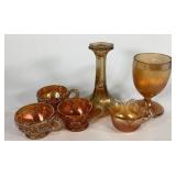 Carnival glass group, six marigold pieces