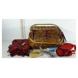 Picnic set. Basket, blanket, wine bag, utensils,