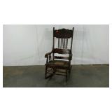 Caned seat rocking chair, pebbled and aged finish