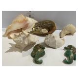 Sea shells, sand dollar, 2 chalk seahorses
