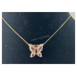 Amethyst & Genuine Diamond Butterfly Necklace