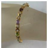 Gold over sterling silver multi gemstone bracelet