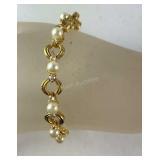 Gold over sterling silver faux pearl bracelet