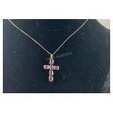 10k yellow gold and amethyst cross necklace 18in