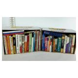 Two boxes of books, assorted genre. Cookbooks,