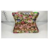 Jewelry box with jewelry, brooches, earrings, and