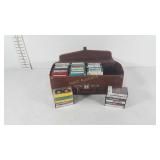 8 track case with 8 track tapes and cassette