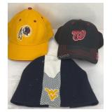 Redskins ball cap, Washington Ball cap, and a WV