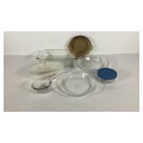 Glass bakeware, pie plates, casseroles, etc.,