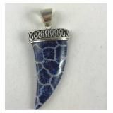 Sterling silver blue sponge coral pendant