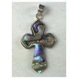 Sterling silver abalone shell cross pendant