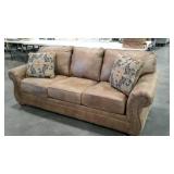 Three cushion leather look couch, 88" wide,