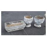 3 Concrete Planters, 2 12dia x 18" and one box