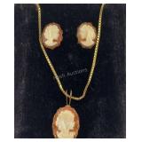 14k yellow gold cameo necklace and matching