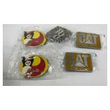 Five belt buckles, two CAT and two Fung FU Panada