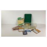 Office supplies, Post-it notes, stencils, etc.