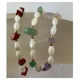 Three beaded gemstone bracelets 8in
