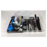 Kitchen knives and utensils, including sharpener,