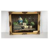 Painting on silk, signed, framed 31x23, condition