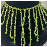 Peridot green agate tassel necklace 20in platinum