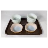 Nine Fire King bowls including two swirled peach