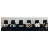 Six sterling rings sizes 8,8.5, 9, 8, 9, 7.5